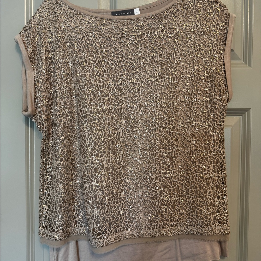 Chic Layered Lace Blouse in Taupe